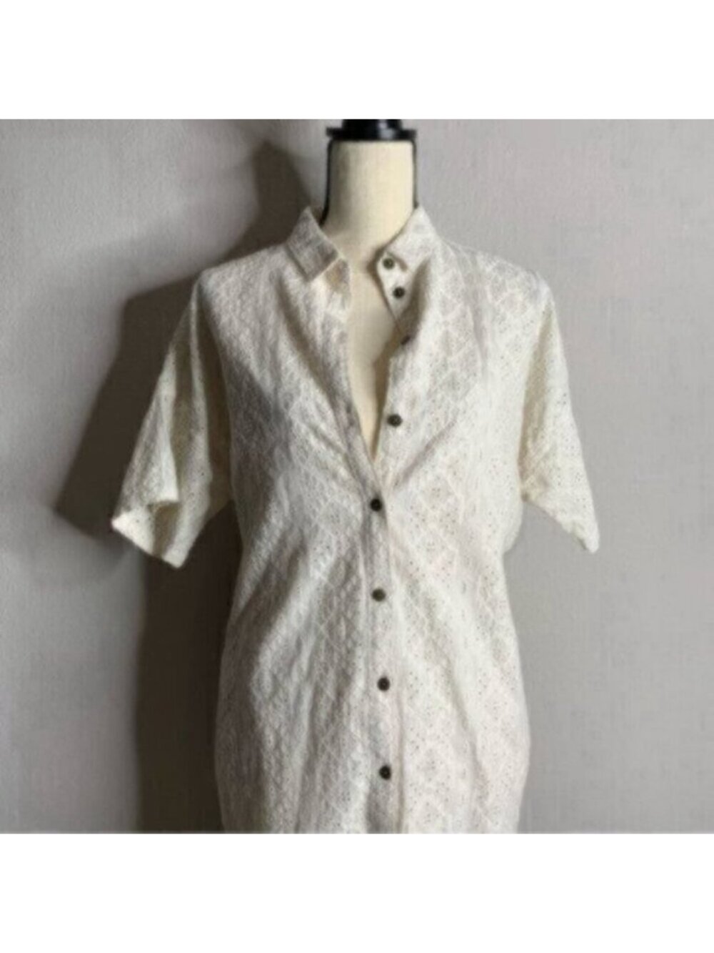 Current Elliott Oversized Smock Eyelet Lace Shirt Dress - Picture 9 of 12